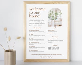 Airbnb Welcome Sign Template Editable, Vrbo Printable Short term Vacation Rental Signs, House Rules Wifi Sign Canva Template Guest Arrival