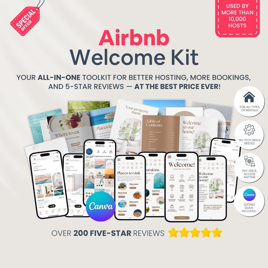 All in One Airbnb Host Bundle Kit Canva Interactive Digital Welcome ...