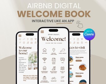 Interactive Airbnb Digital Welcome Book Editable Guest Book Template Canva Guidebook for Short Term Rentals Mobile Customizable Host Guide