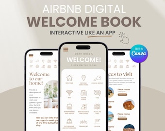 Digital Airbnb Welcome Book Template Airbnb Host Template Canva, Airbnb guest book template, Mobile House Guide Book, Vacation Rental VRBO