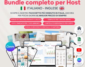 Bilingual Airbnb Welcome Book Template Host Bundle English Italian Digital Guest Book Mobile & Printable holiday house rules tourist rentals