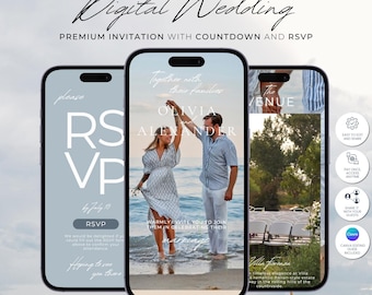 All-in-One-Hochzeitseinladungswebsite-Vorlage mit Antwortkarte und Register