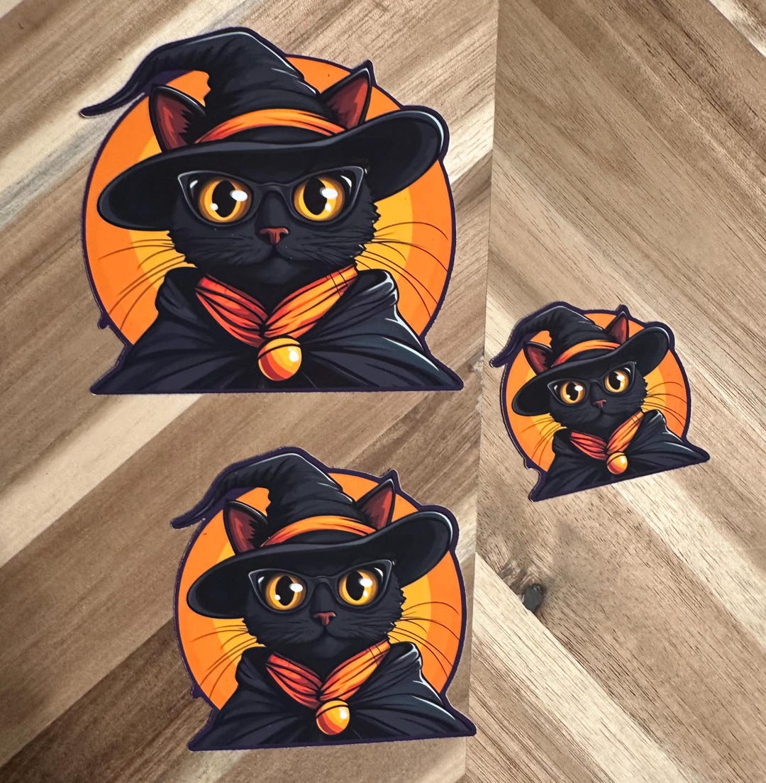 Black Cat Witch Sticker: Halloween Decor - Etsy