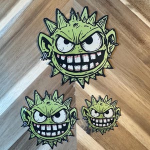 Angry Virus Sticker | Cartoon Monster Decal | Spiky Green Germ Character | Laptop Vinyl Sticker | Water Bottle Decal | Funny Gaming Decal