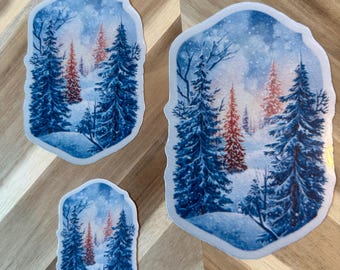 Watercolor Winter Forest Sticker | Snowy Pine Tree Vinyl Decal