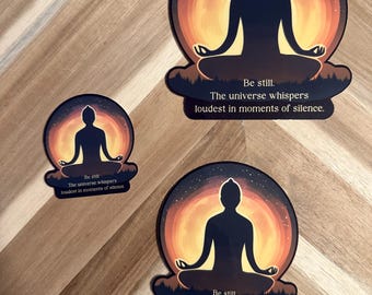 Pegatina de silueta de meditación: Cita de atención plena, Arte mural espiritual