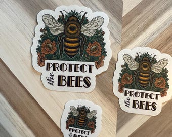 Protect The Bees Sticker - Save The Bees Vinyl Decal with Vintage Floral Design