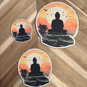 Buddha Sunset Sticker | Zen Buddhist Meditation Decal | Spiritual Vinyl Sticker | Yoga Laptop Decal | Mindfulness Gift | Peaceful Nature Art