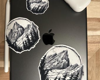 Majestic Mountain Wilderness Sticker | Black and White Mountain Wilderness Sticker