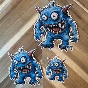 Blue Furry Monster Sticker | Cute Critter Vinyl Decal | Fantasy Creature Art | Gaming Character Illustration | Laptop Water Bottle Sticker