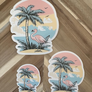 Tropical Flamingo Sticker | Pink Sunset Palm Tree Die Cut Vinyl Decal | Waterproof Laptop Beach Aesthetic | Summer Vibes | Florida Vacation