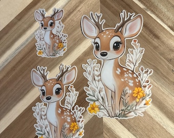 Fawn Sticker | Cute Woodland Deer, Floral Cottagecore Vinyl
