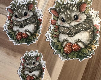 Spotted Dormouse Sticker | Woodland Mouse Die Cut Vinyl Sticker | Cute Forest Creature | Mushroom Art | Nature Illustration  | Cottagecore