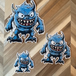 Blue Monster Die-Cut Vinyl Sticker | Horror Cartoon Character Decal | Waterproof Laptop Sticker | Gamer Gift | 90s Retro Nostalgic Art