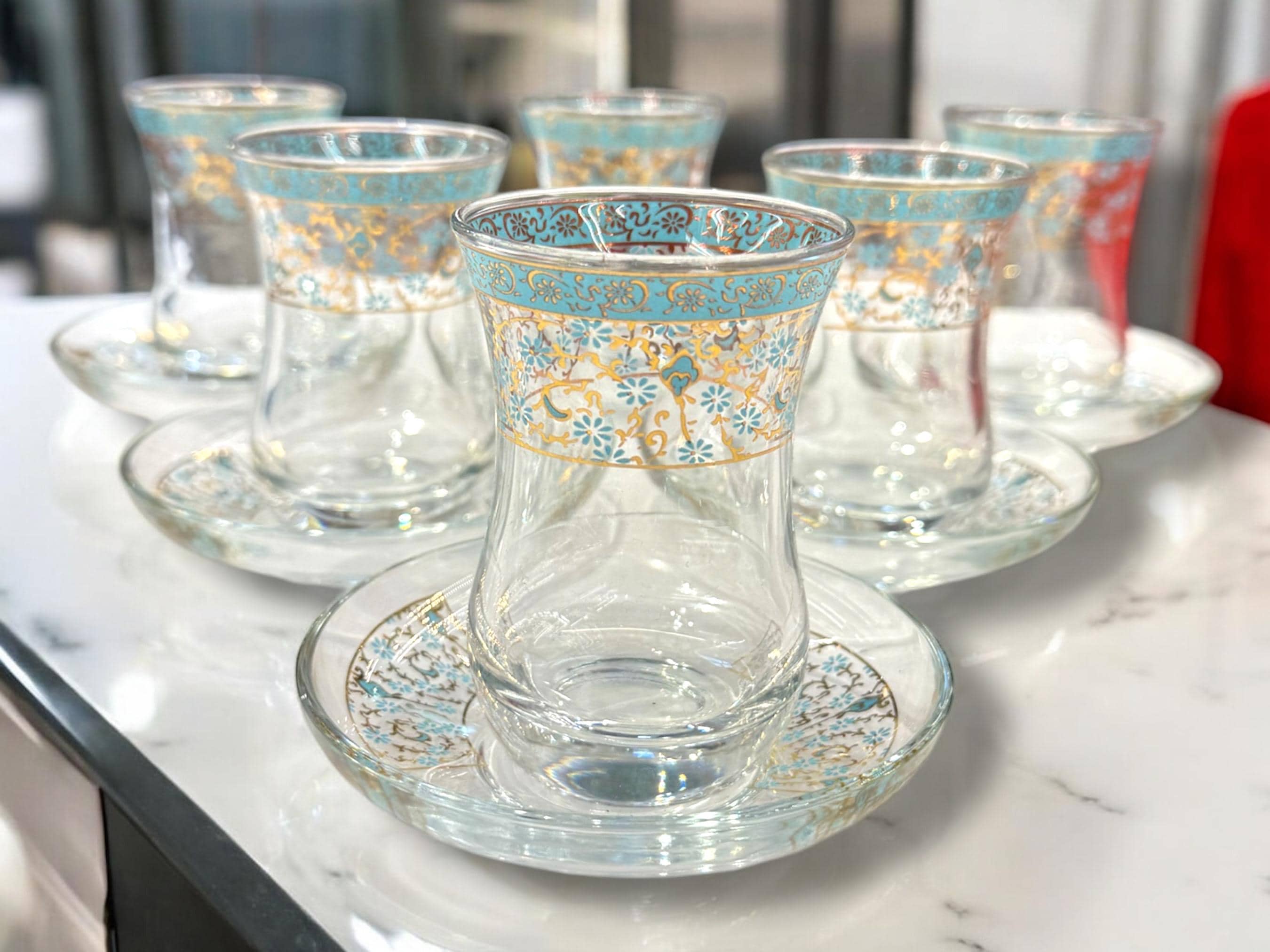 Verres à Thé Turcs Sarmasik Avec Soucoupes - Style Ottoman - Verre (lot)
