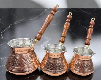 Handmade Copper Turkish Coffee Pot: Walnut Handle, Tin Lined
