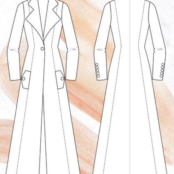 A4 printable PDF sewing pattern for a long cut coat for women