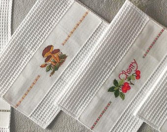 Torchon éponge nid d'abeille brodé