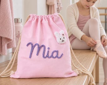 Personalized Kids Canvas Drawstring Backpack, Embroidered Preschool Bag, Daycare Bag for Boys & Girls, Toddler School Bag, Kids Gift