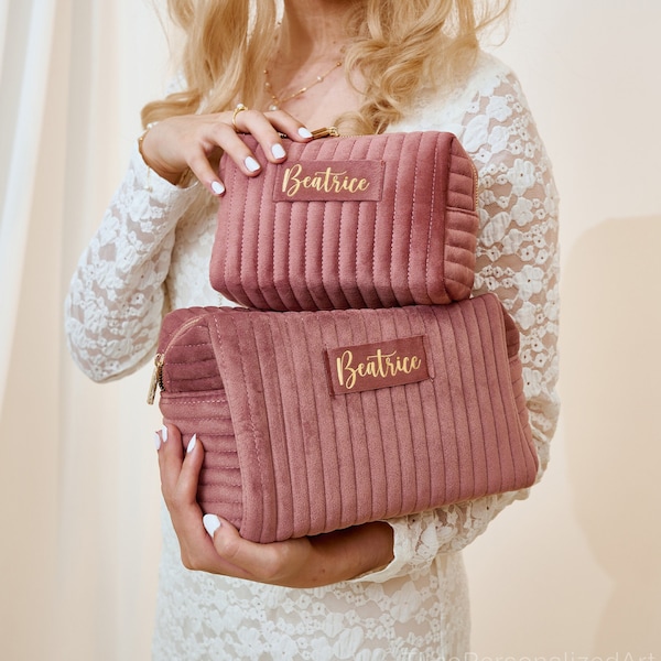 Gepersonaliseerde make-uptas, cosmetische tas, fluwelen toilettas voor op reis, cadeaus voor bruidsmeisjes, cadeau voor de beste moeder, Eid-cadeau, Moederdagcadeau