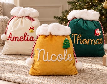 Personalized Velvet Christmas Gift Bag, Custom Santa Sack With Name, Xmas Sack for Kid, Reusable Santa Sack