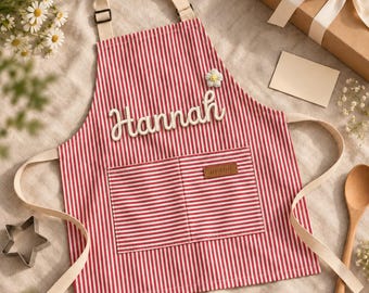 Custom Family Apron, Personalized Stripe Baking Smock, Birthday Gift, Toddler Cooking Gift, Christmas gifts, Thanksgiving gifts
