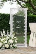 Custom Sheer Lace Wedding Welcome Sign, Modern Ceremony Sign, Lace Wedding Banner, Custom Welcome Sign product logo