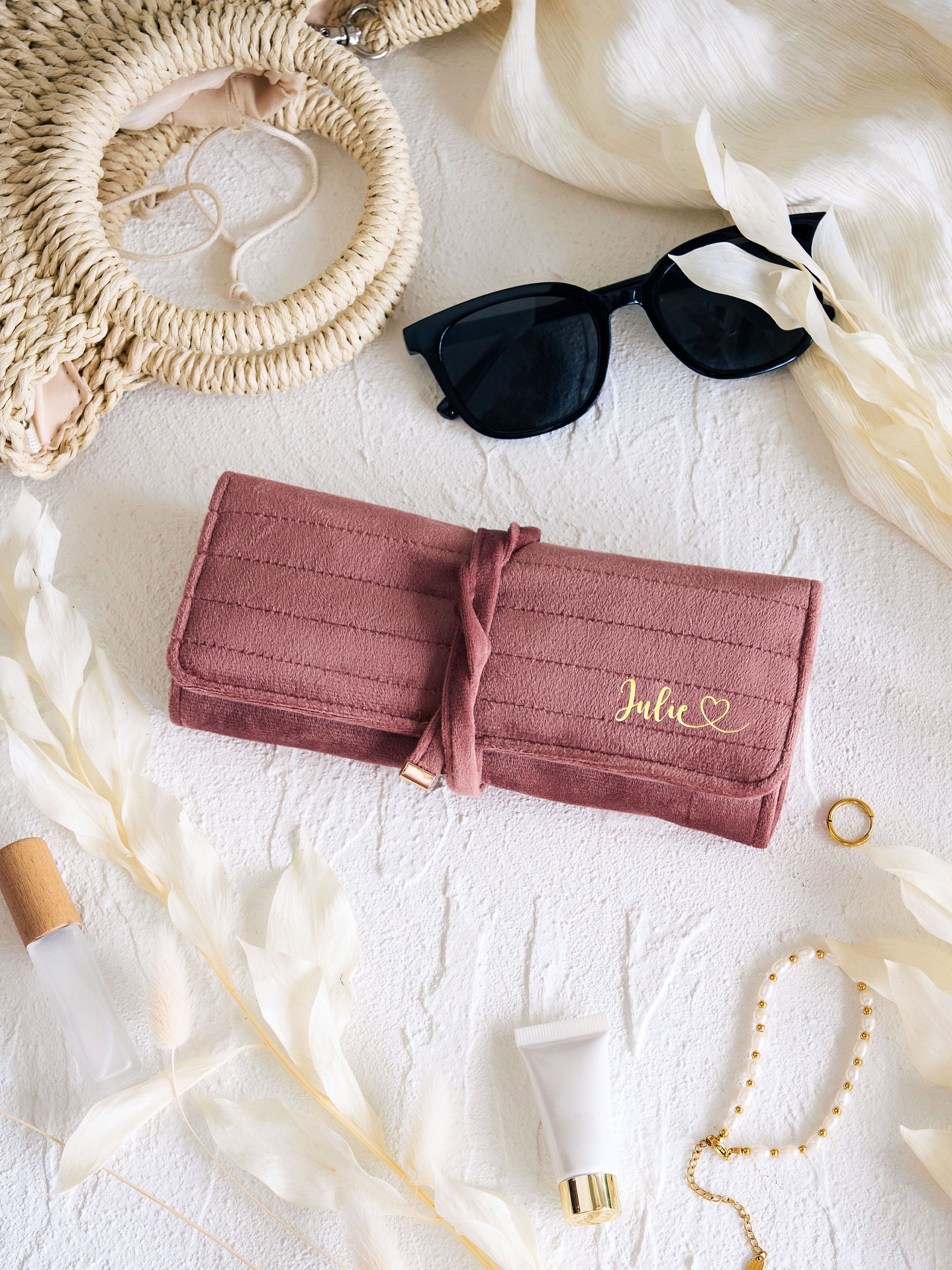 Velvet Jewelry Rolls, Personalized Gifts, Wedding Favors, Travel Jewelry Case, Bridesmaid Gifts, Monogrammed Jewelry Roll, Gifts for her