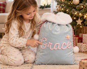 Personalized Velvet Christmas Gift Bag, Custom Santa Sack With Name, Xmas Sack for Kid, Reusable Santa Sack