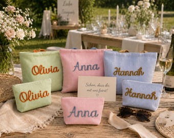 Personalized Seersucker Stripe Tote Bag, Custom Name Makeup Bag, Tote & Makeup Bag Gift Set, Bridesmaid Gift, Back to School Tote