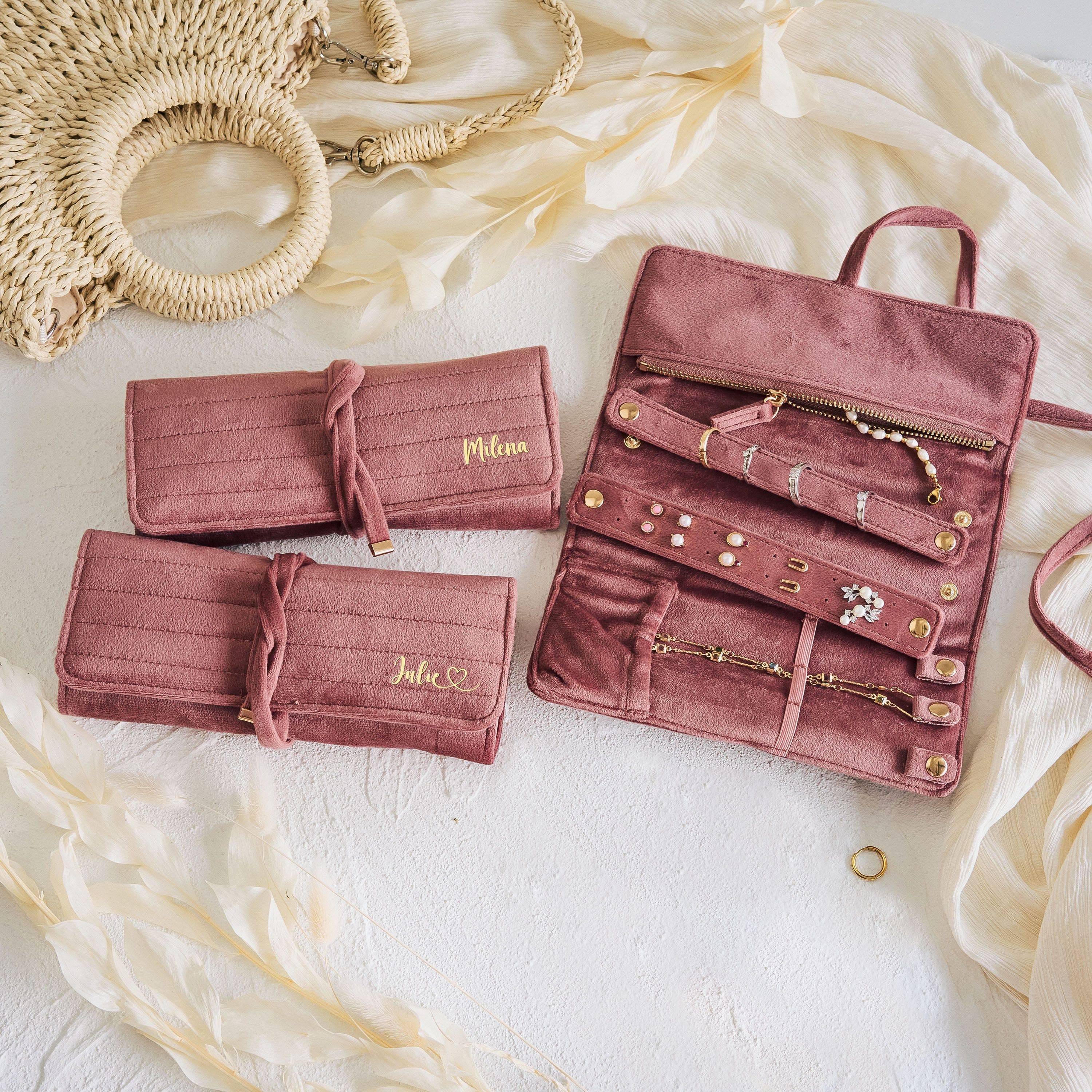 Velvet Jewelry Rolls, Personalized Gifts, Wedding Favors, Travel Jewelry Case, Bridesmaid Gifts, Monogrammed Jewelry Roll, Gifts for her