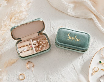 Custom Velvet Jewelry Box, Travel Jewelry Box, Wedding Bridesmaid Gifts, Personalized gifts, Birthday Gift for Her, Mother's Day Gift