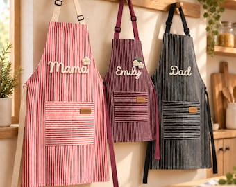 Custom Family Apron, Personalized Stripe Baking Smock, Birthday Gift, Toddler Cooking Gift, Christmas gifts, Thanksgiving gifts