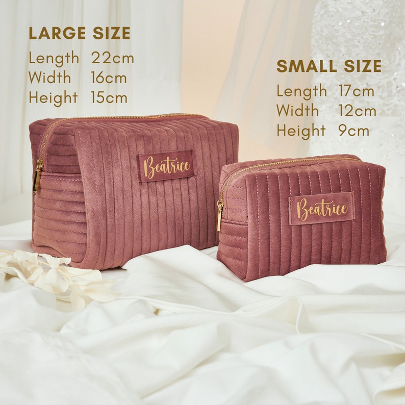 Sac de maquillage personnalisé, sac de maquillage en velours, cadeau pour elle, cadeau de mariage, sac cosmétique personnalisé, sac de toilette de voyage, cadeau de la fête des Mères image 5