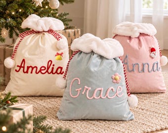 Personalized Velvet Christmas Gift Bag, Custom Santa Sack With Name, Xmas Sack for Kid, Reusable Santa Sack