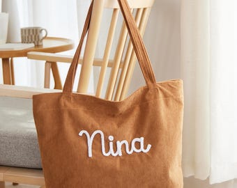 Sac cabas en velours côtelé personnalisé, sac en velours côtelé brodé, cadeau pour les fêtes et les anniversaires, cadeau pour demoiselle d'honneur, sac en velours côtelé pour tous les jours, cadeau pour la fête des mères