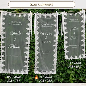 Custom Sheer Lace Wedding Welcome Sign, Modern Ceremony Sign, Lace Wedding Banner, Custom Welcome Sign image 4