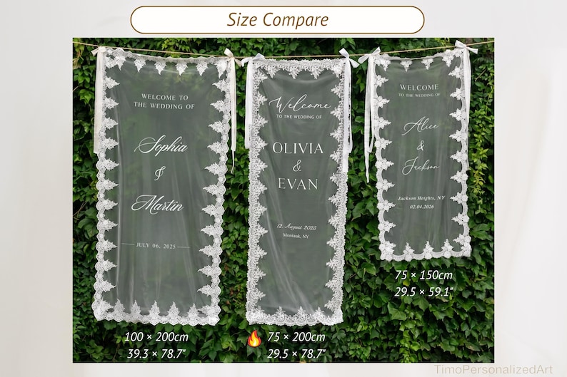 Custom Sheer Lace Wedding Welcome Sign, Modern Ceremony Sign, Lace Wedding Banner, Custom Welcome Sign image 4