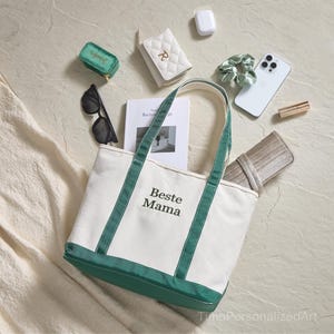 Personalized Canvas Tote, Embroidered Tote, Wedding Gift, Mother's Day Gift, Custom Beach Bag, Bridesmaid Gift, Monogram Bag, Beste Mama