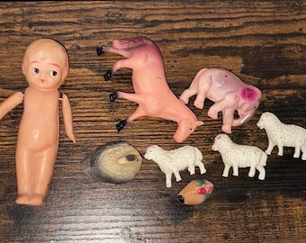 Vintage 1930’s Celluloid Toy Animals Carnival Prize Sheep Horse Swan Doll Elephant