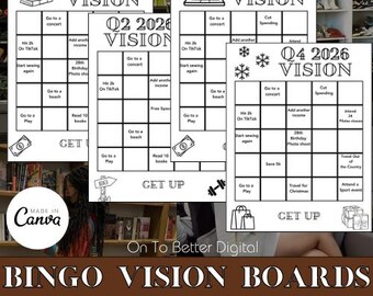Quarter Bingo Vision Board | Goal Setting Template | Productivity Planner | Manifestation Bingo Game | Printable Vision Board
