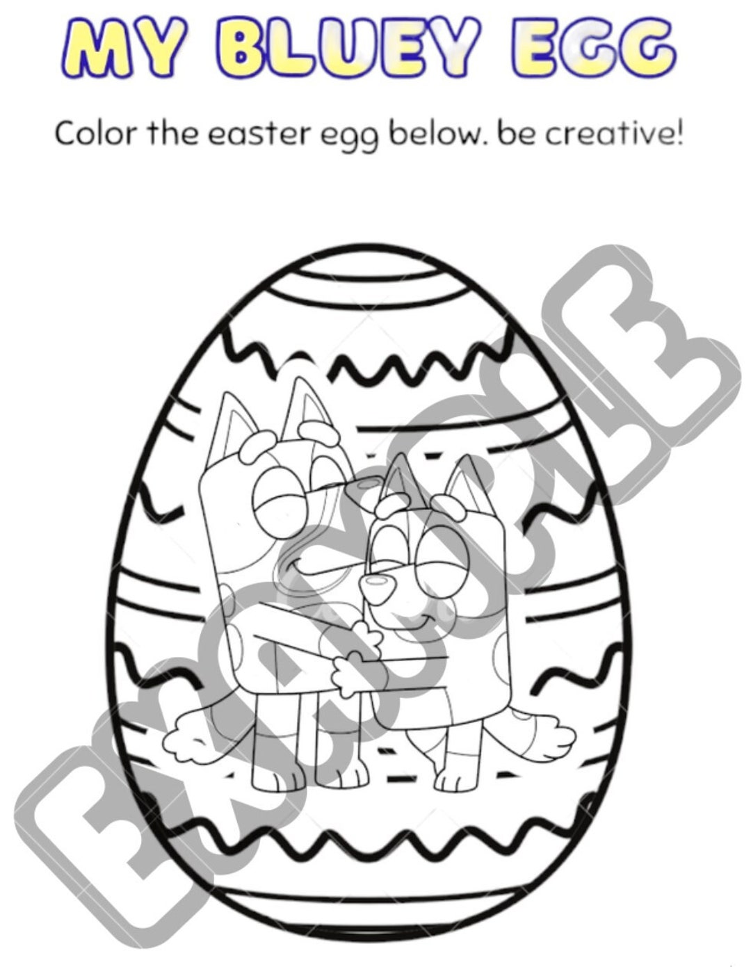 Bluey Easter Egg Coloring Page - Etsy Australia