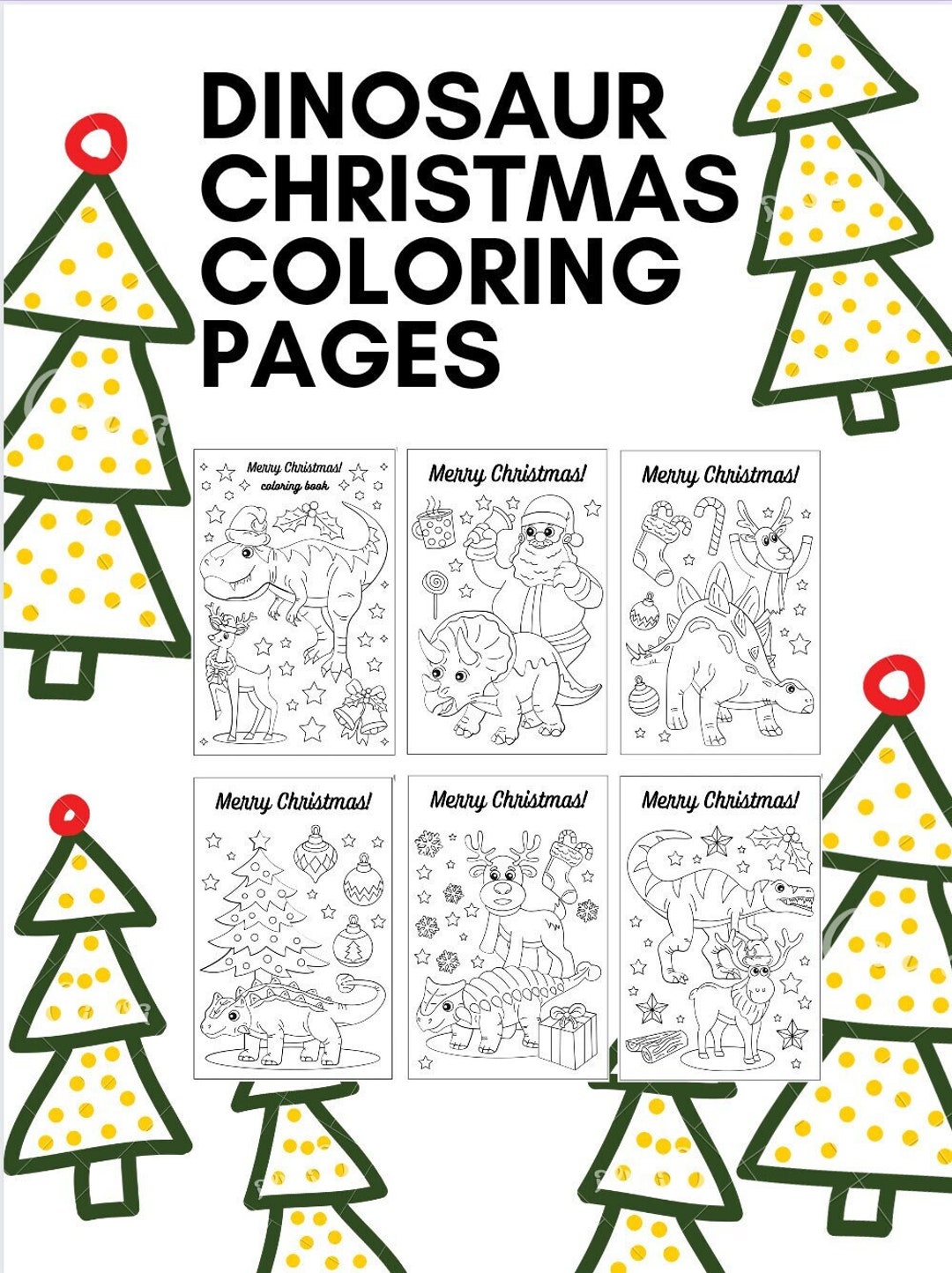 Dinosaur Christmas Coloring Pages Etsy