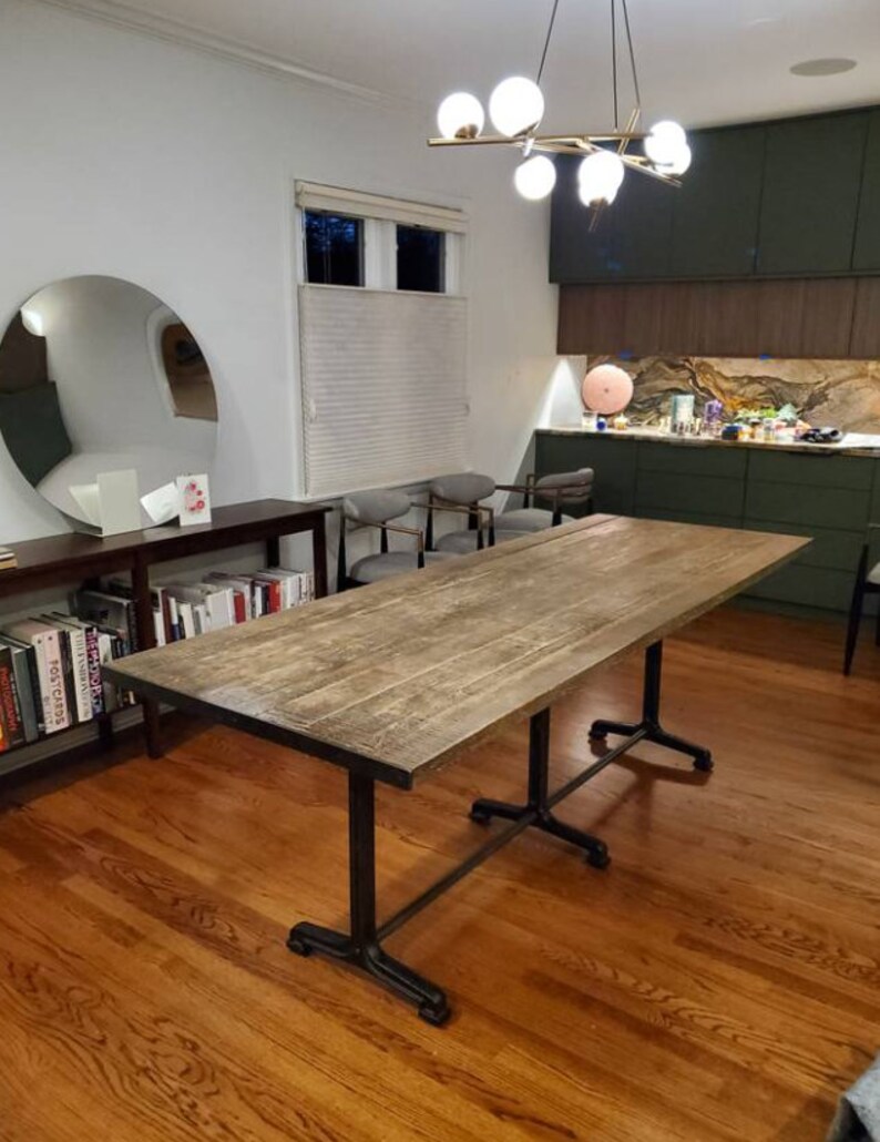 Arhaus Jagger Arm Chairs Set 10 Chairs Wood and Iron Base Table