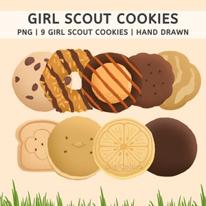 Biscotti Girl Scouts 2025 / Clipart di biscotti Girl Scout / Biscotti disegnati a mano / Raspberry Rally / Uso commerciale / PNG