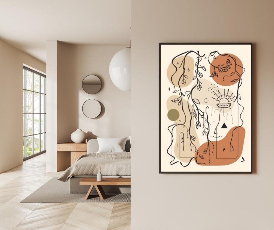 Boho Abstract Line Art Print, Earth Tone Minimalist Wall Decor (digital ...