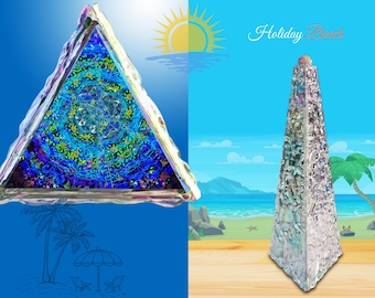 3D Kaleidoscope with Colorful Cube Prism on the Top - Summer Beach Vacation Theme with Sunshine, Sea, and Fun Elements- Gift for all ages