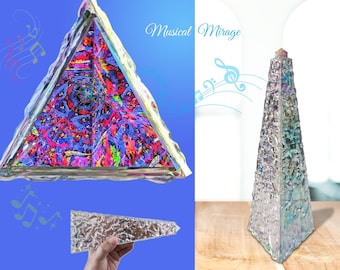 3D Handcrafted Kaleidoscope - Musical Mirage Theme - Stunning Colorful Design with Cube Prism Top - Perfect Gift for Music Lovers