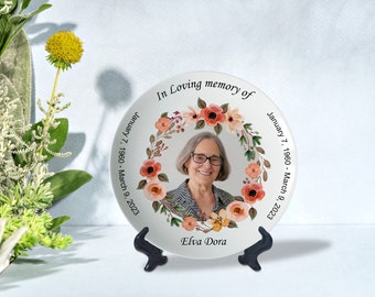Personalized Memorial Photo Plate – Floral Wreath Keepsake