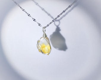 Yellow Quartz Pendant Necklace, Raw Crystal Necklace, Wire Wrapped Crystals, Natural Crystal Jewellery for Wealth and Healing